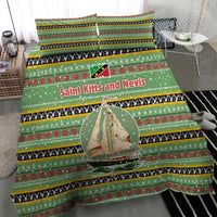 Saint Kitts and Nevis Christmas Bedding Set with Green Red Black Xmas Sailboat and Map - Wonder Print Shop