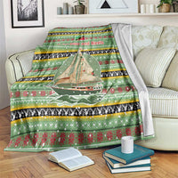 Saint Kitts and Nevis Christmas Blanket with Green Red Black Xmas Sailboat and Map - Wonder Print Shop