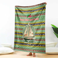 Saint Kitts and Nevis Christmas Blanket with Green Red Black Xmas Sailboat and Map - Wonder Print Shop