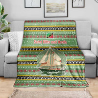 Saint Kitts and Nevis Christmas Blanket with Green Red Black Xmas Sailboat and Map - Wonder Print Shop