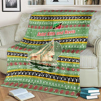 Saint Kitts and Nevis Christmas Blanket with Green Red Black Xmas Sailboat and Map - Wonder Print Shop