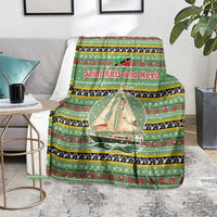 Saint Kitts and Nevis Christmas Blanket with Green Red Black Xmas Sailboat and Map - Wonder Print Shop