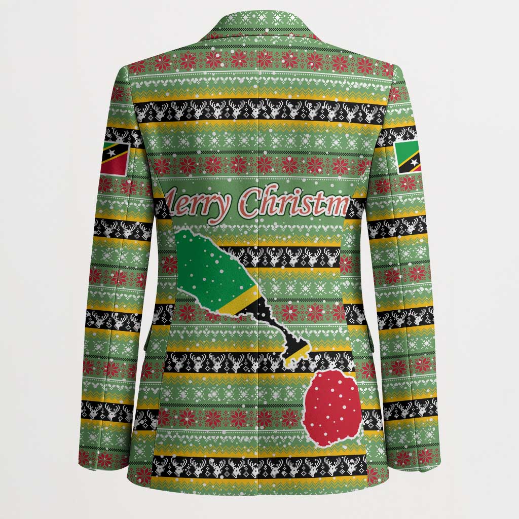 Saint Kitts and Nevis Christmas Blazer with Green Red Black Xmas Sailboat and Map - Wonder Print Shop