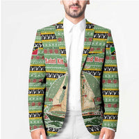 Saint Kitts and Nevis Christmas Blazer with Green Red Black Xmas Sailboat and Map - Wonder Print Shop