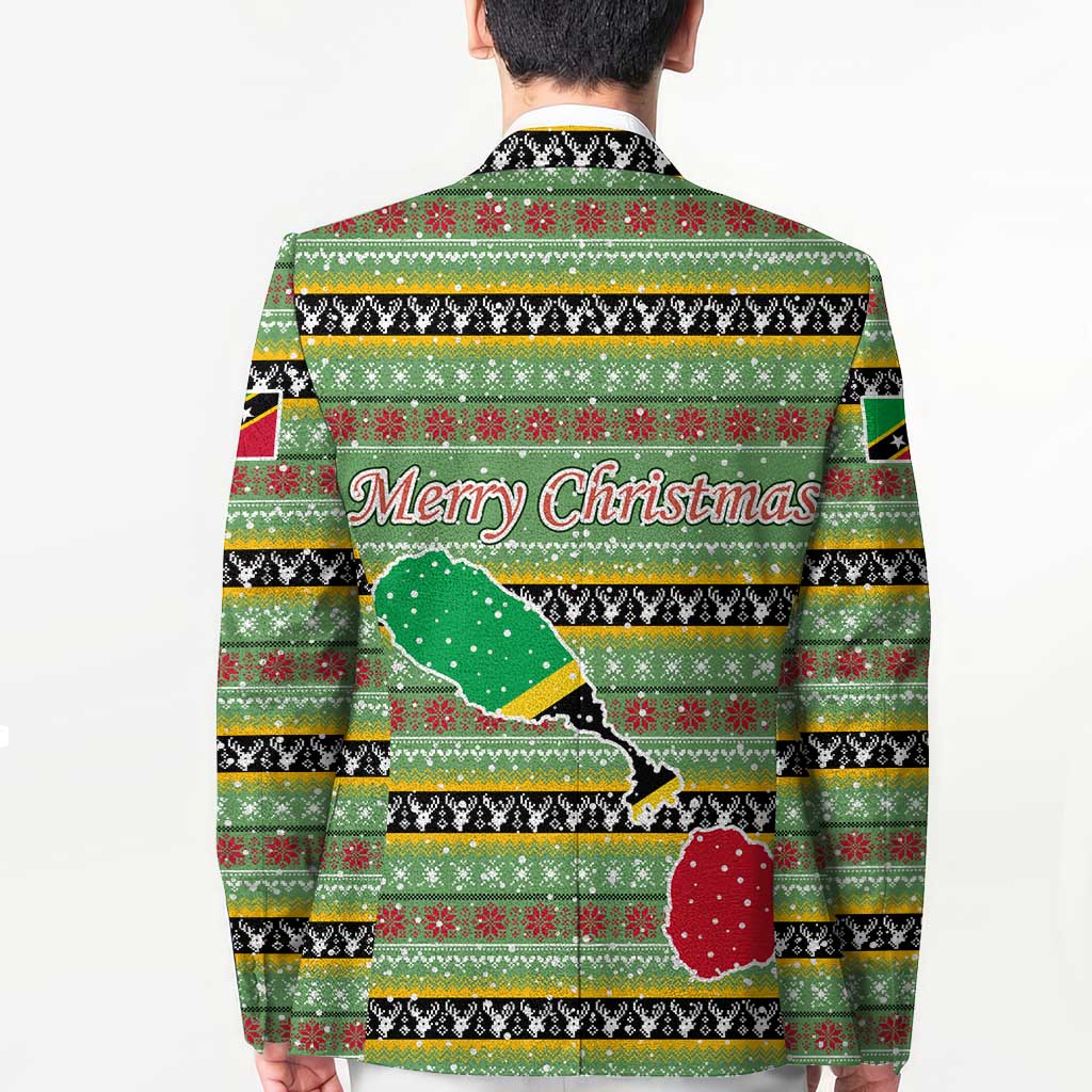 Saint Kitts and Nevis Christmas Blazer with Green Red Black Xmas Sailboat and Map - Wonder Print Shop