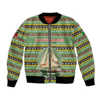 Saint Kitts and Nevis Christmas Bomber Jacket with Green Red Black Xmas Sailboat and Map - Wonder Print Shop