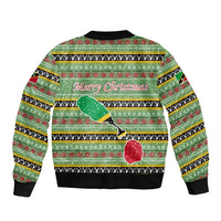 Saint Kitts and Nevis Christmas Bomber Jacket with Green Red Black Xmas Sailboat and Map - Wonder Print Shop