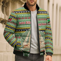 Saint Kitts and Nevis Christmas Bomber Puffer Jacket with Green Red Black Xmas Sailboat and Map - Wonder Print Shop