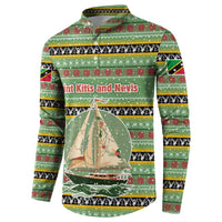 Saint Kitts and Nevis Christmas Button Sweatshirt with Green Red Black Xmas Sailboat and Map - Wonder Print Shop