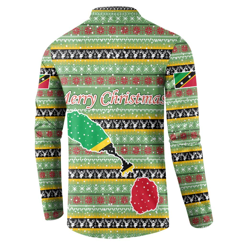 Saint Kitts and Nevis Christmas Button Sweatshirt with Green Red Black Xmas Sailboat and Map - Wonder Print Shop