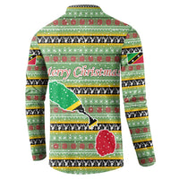Saint Kitts and Nevis Christmas Button Sweatshirt with Green Red Black Xmas Sailboat and Map - Wonder Print Shop