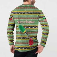 Saint Kitts and Nevis Christmas Button Sweatshirt with Green Red Black Xmas Sailboat and Map - Wonder Print Shop
