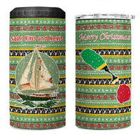 Saint Kitts and Nevis Christmas 4 in 1 Can Cooler Tumbler with Green Red Black Xmas Sailboat and Map - Wonder Print Shop