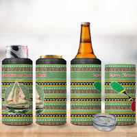 Saint Kitts and Nevis Christmas 4 in 1 Can Cooler Tumbler with Green Red Black Xmas Sailboat and Map - Wonder Print Shop