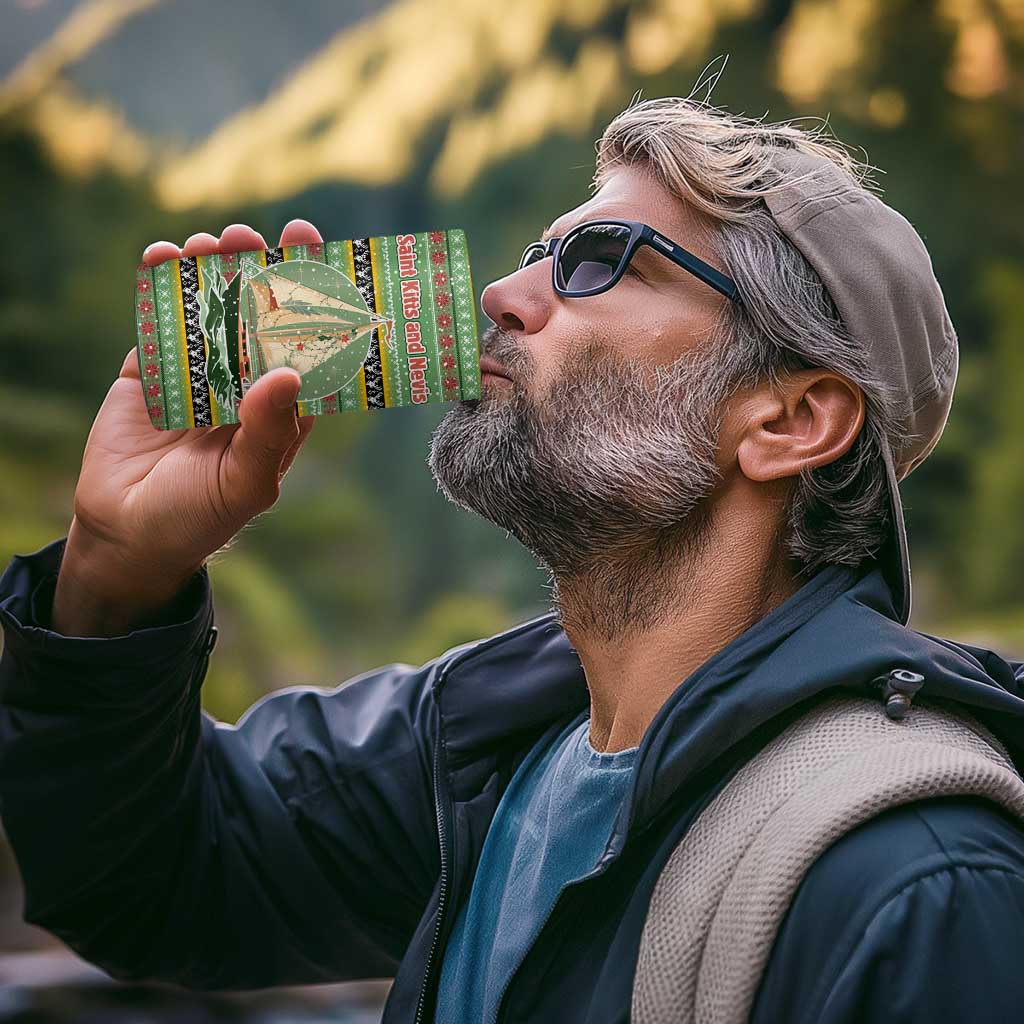 Saint Kitts and Nevis Christmas 4 in 1 Can Cooler Tumbler with Green Red Black Xmas Sailboat and Map - Wonder Print Shop