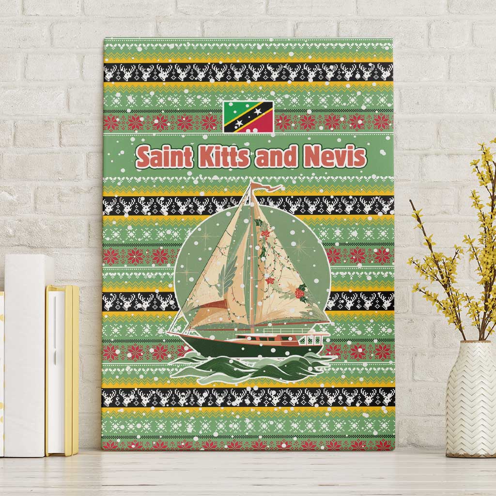 Saint Kitts and Nevis Christmas Canvas Wall Art with Green Red Black Xmas Sailboat and Map - Wonder Print Shop