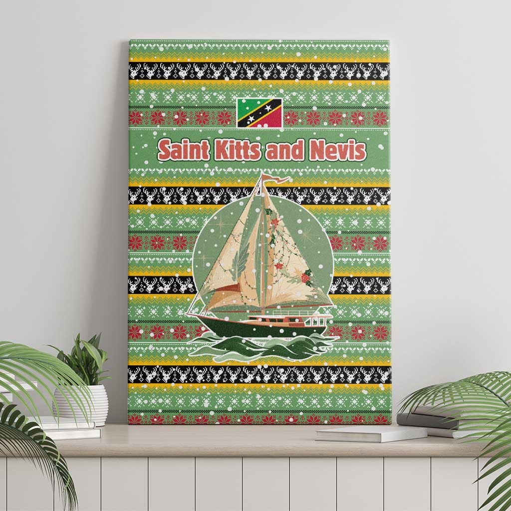 Saint Kitts and Nevis Christmas Canvas Wall Art with Green Red Black Xmas Sailboat and Map - Wonder Print Shop