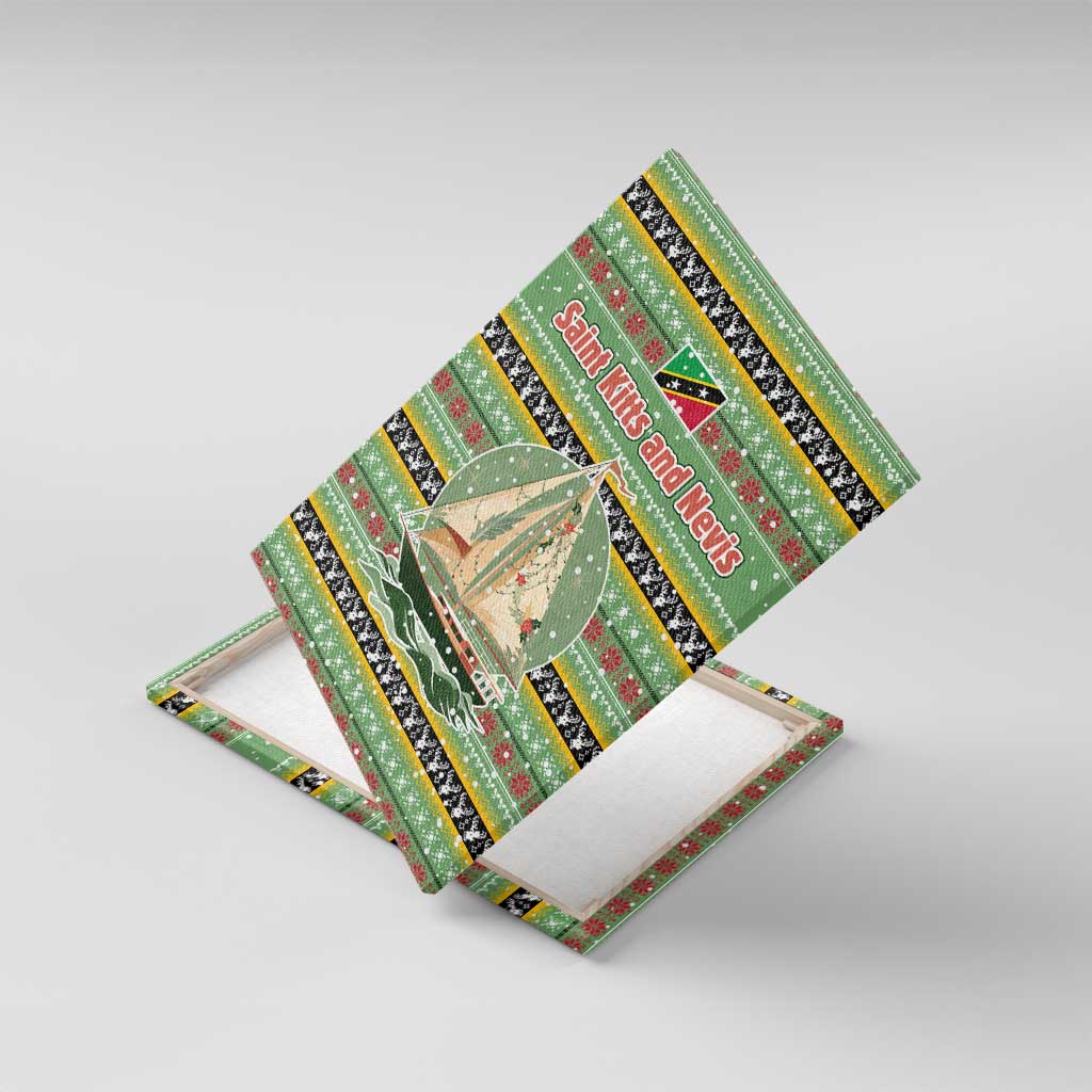 Saint Kitts and Nevis Christmas Canvas Wall Art with Green Red Black Xmas Sailboat and Map - Wonder Print Shop