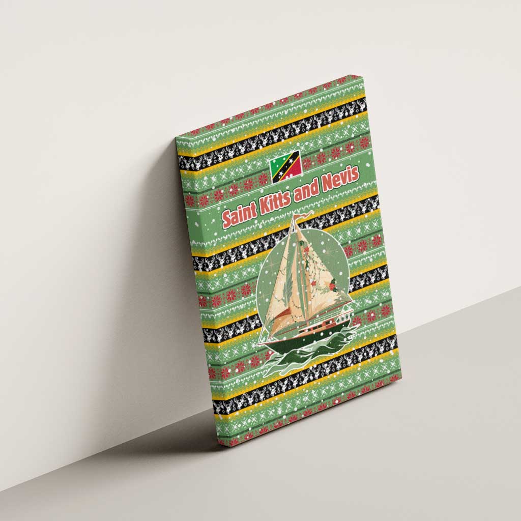 Saint Kitts and Nevis Christmas Canvas Wall Art with Green Red Black Xmas Sailboat and Map - Wonder Print Shop