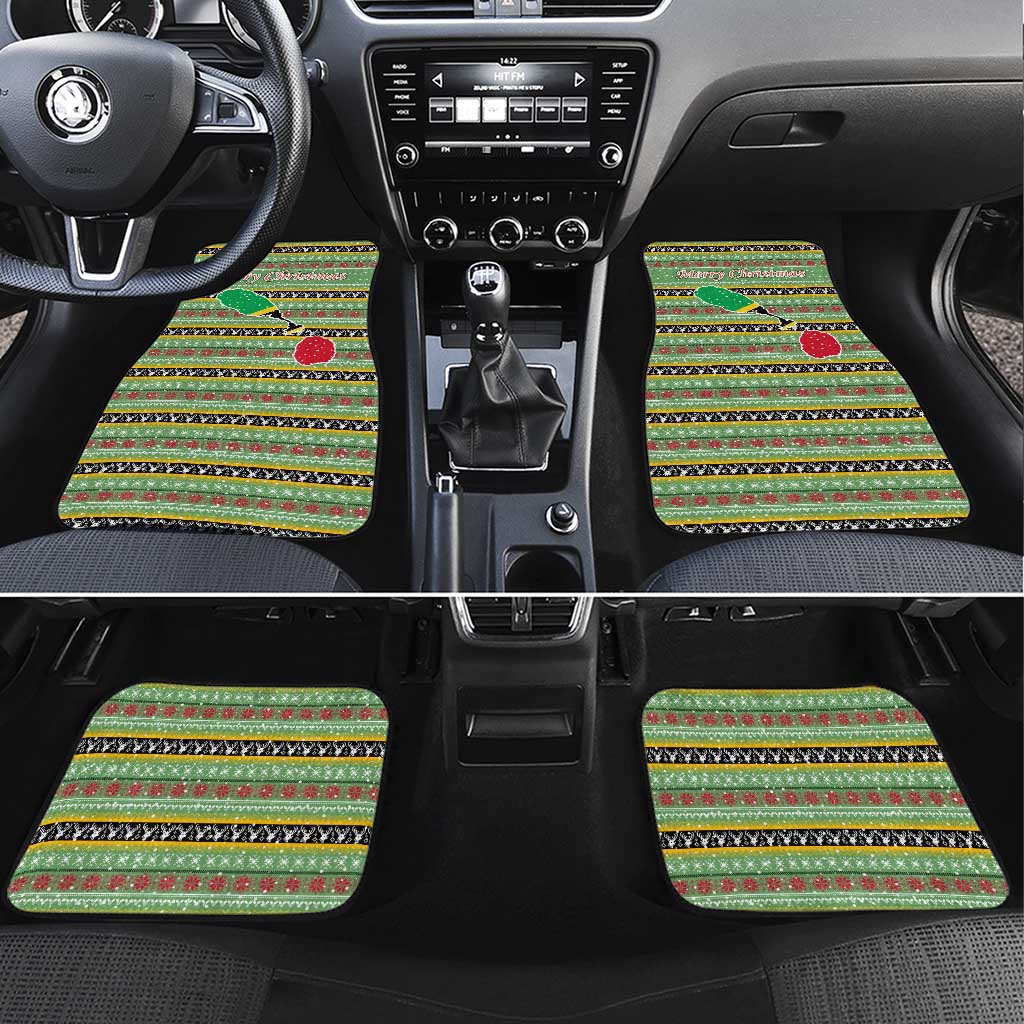Saint Kitts and Nevis Christmas Car Mats with Green Red Black Xmas Sailboat and Map - Wonder Print Shop