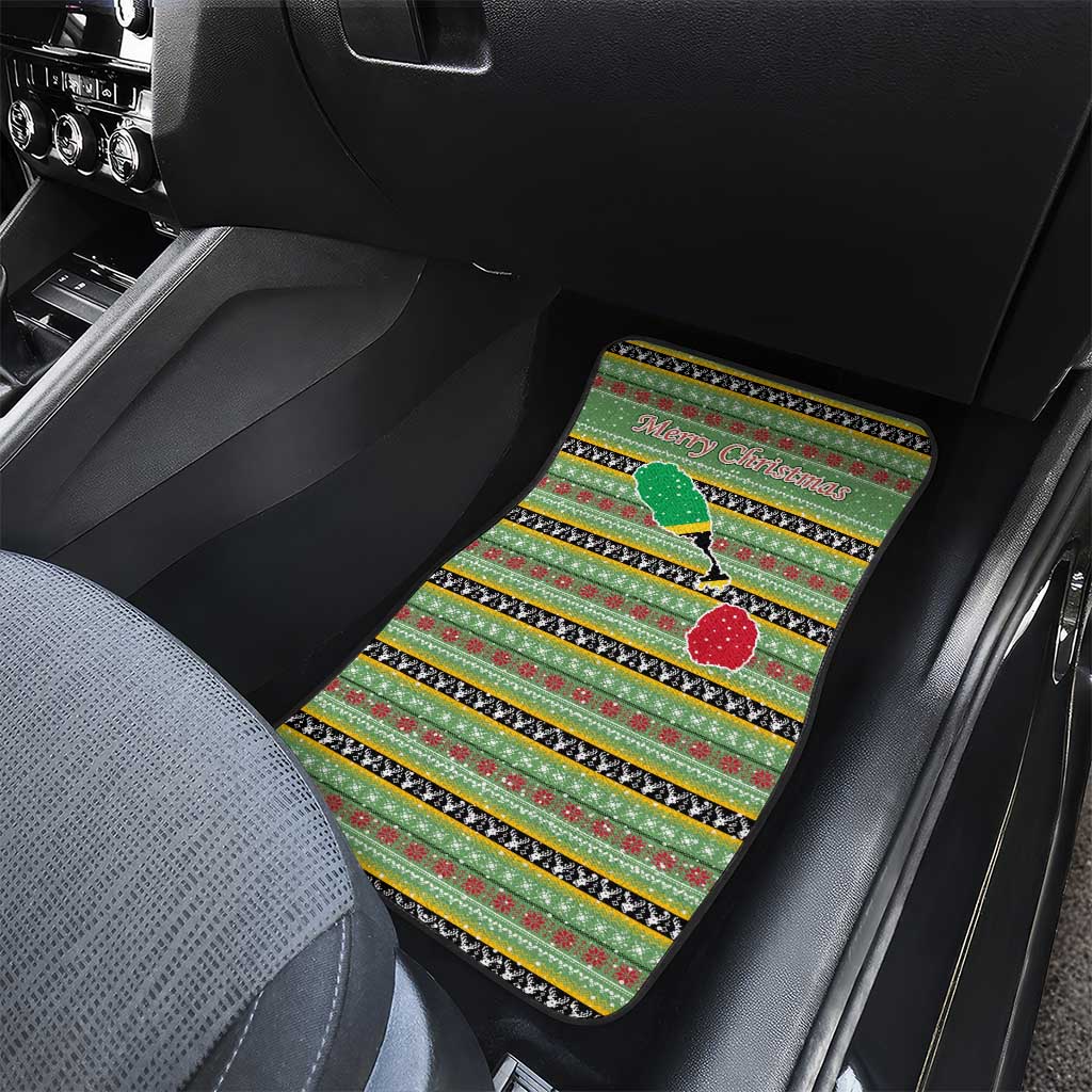 Saint Kitts and Nevis Christmas Car Mats with Green Red Black Xmas Sailboat and Map - Wonder Print Shop