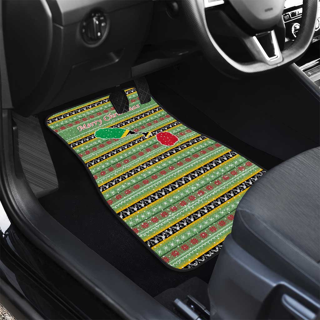 Saint Kitts and Nevis Christmas Car Mats with Green Red Black Xmas Sailboat and Map - Wonder Print Shop