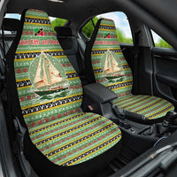 Saint Kitts and Nevis Christmas Car Seat Cover with Green Red Black Xmas Sailboat and Map - Wonder Print Shop