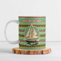 Saint Kitts and Nevis Christmas Ceramic Mug with Green Red Black Xmas Sailboat and Map - Wonder Print Shop