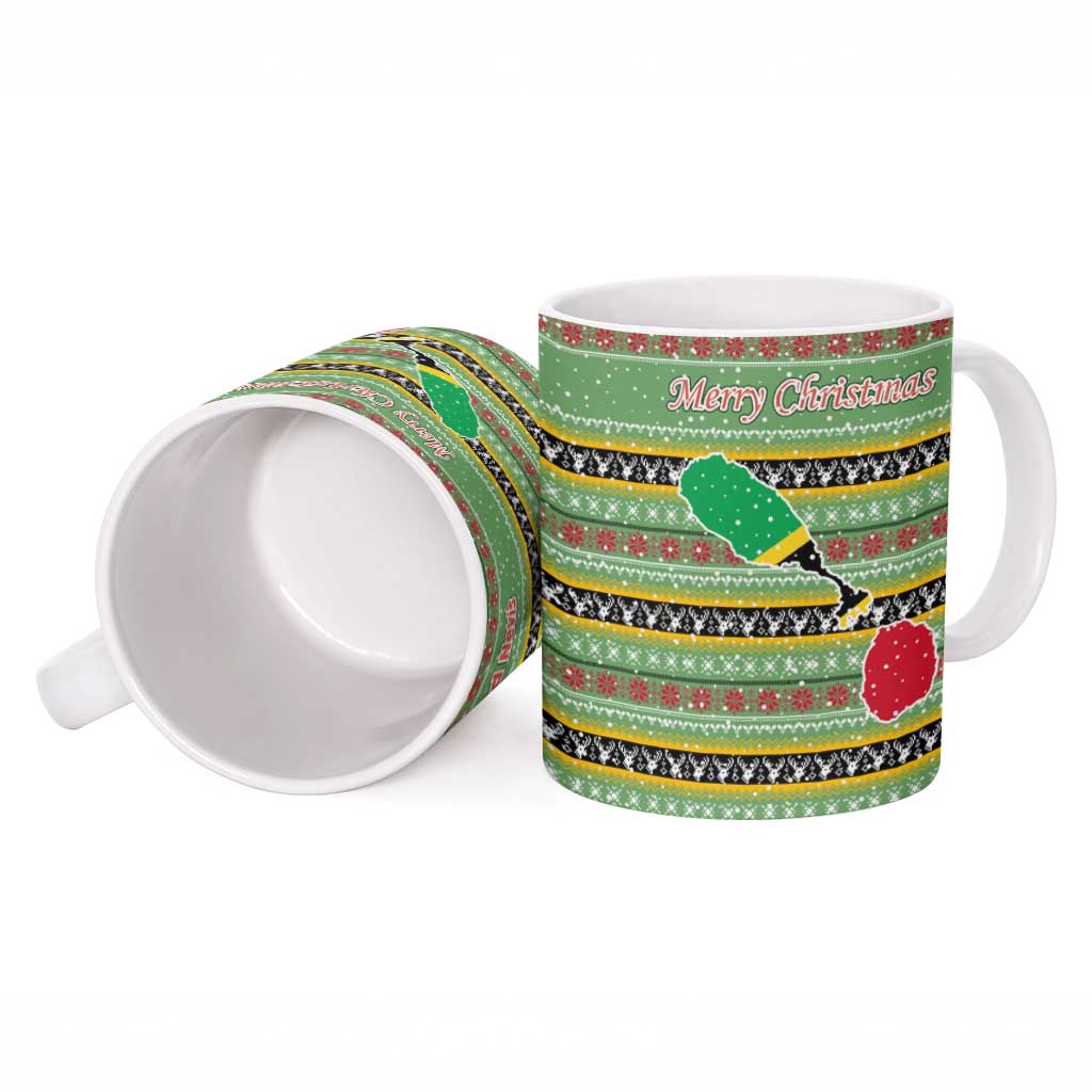 Saint Kitts and Nevis Christmas Ceramic Mug with Green Red Black Xmas Sailboat and Map - Wonder Print Shop