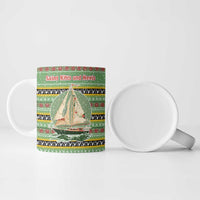 Saint Kitts and Nevis Christmas Ceramic Mug with Green Red Black Xmas Sailboat and Map - Wonder Print Shop
