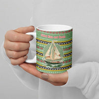 Saint Kitts and Nevis Christmas Ceramic Mug with Green Red Black Xmas Sailboat and Map - Wonder Print Shop