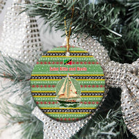 Saint Kitts and Nevis Christmas Ceramic Ornament with Green Red Black Xmas Sailboat and Map - Wonder Print Shop