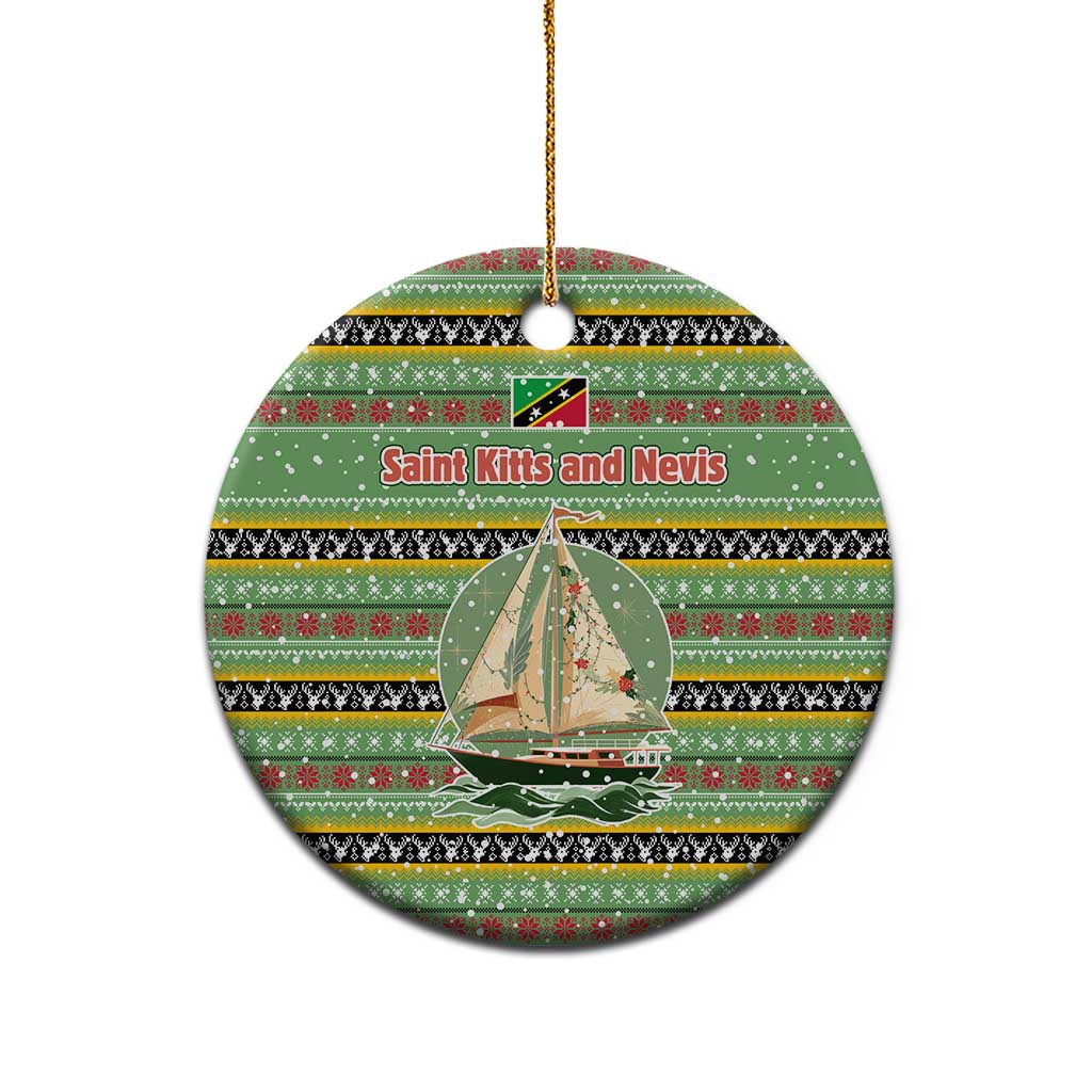 Saint Kitts and Nevis Christmas Ceramic Ornament with Green Red Black Xmas Sailboat and Map - Wonder Print Shop