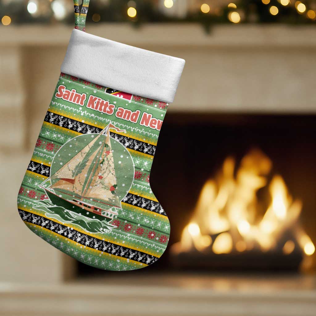 Saint Kitts and Nevis Christmas Stocking with Green Red Black Xmas Sailboat and Map - Wonder Print Shop