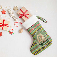 Saint Kitts and Nevis Christmas Stocking with Green Red Black Xmas Sailboat and Map - Wonder Print Shop