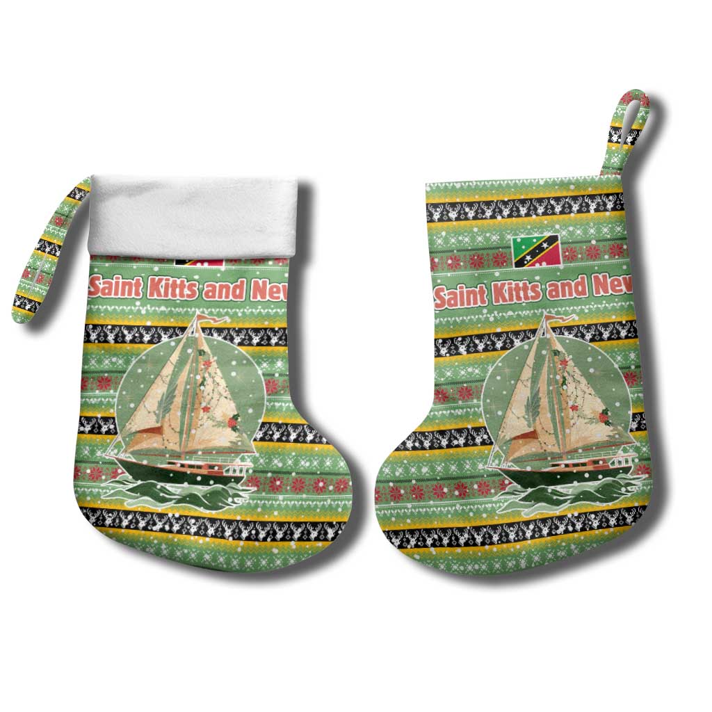 Saint Kitts and Nevis Christmas Stocking with Green Red Black Xmas Sailboat and Map - Wonder Print Shop