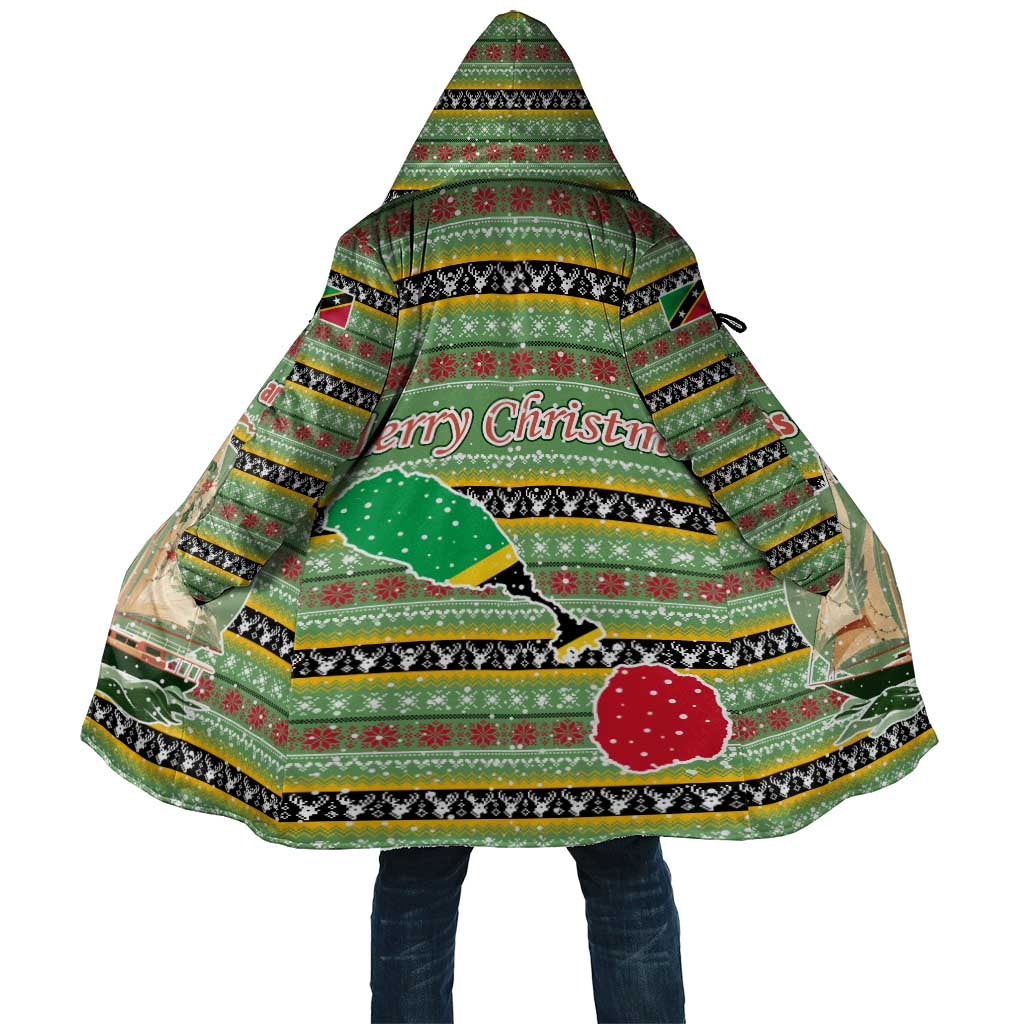 Saint Kitts and Nevis Christmas Cloak with Green Red Black Xmas Sailboat and Map - Wonder Print Shop