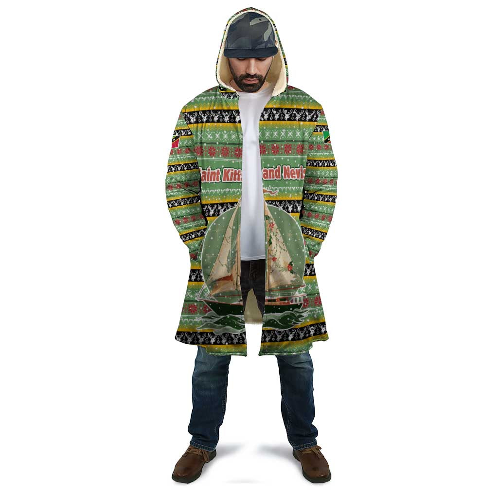 Saint Kitts and Nevis Christmas Cloak with Green Red Black Xmas Sailboat and Map - Wonder Print Shop