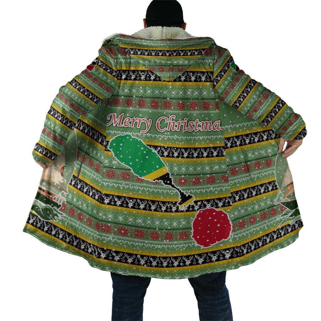 Saint Kitts and Nevis Christmas Cloak with Green Red Black Xmas Sailboat and Map - Wonder Print Shop