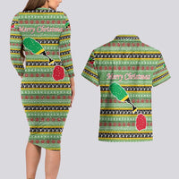 Saint Kitts and Nevis Christmas Couples Matching Long Sleeve Bodycon Dress and Hawaiian Shirt with Green Red Black Xmas Sailboat and Map - Wonder Print Shop