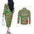 Saint Kitts and Nevis Christmas Couples Matching Off The Shoulder Long Sleeve Dress and Long Sleeve Button Shirt with Green Red Black Xmas Sailboat and Map - Wonder Print Shop