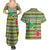 Saint Kitts and Nevis Christmas Couples Matching Summer Maxi Dress and Hawaiian Shirt with Green Red Black Xmas Sailboat and Map - Wonder Print Shop