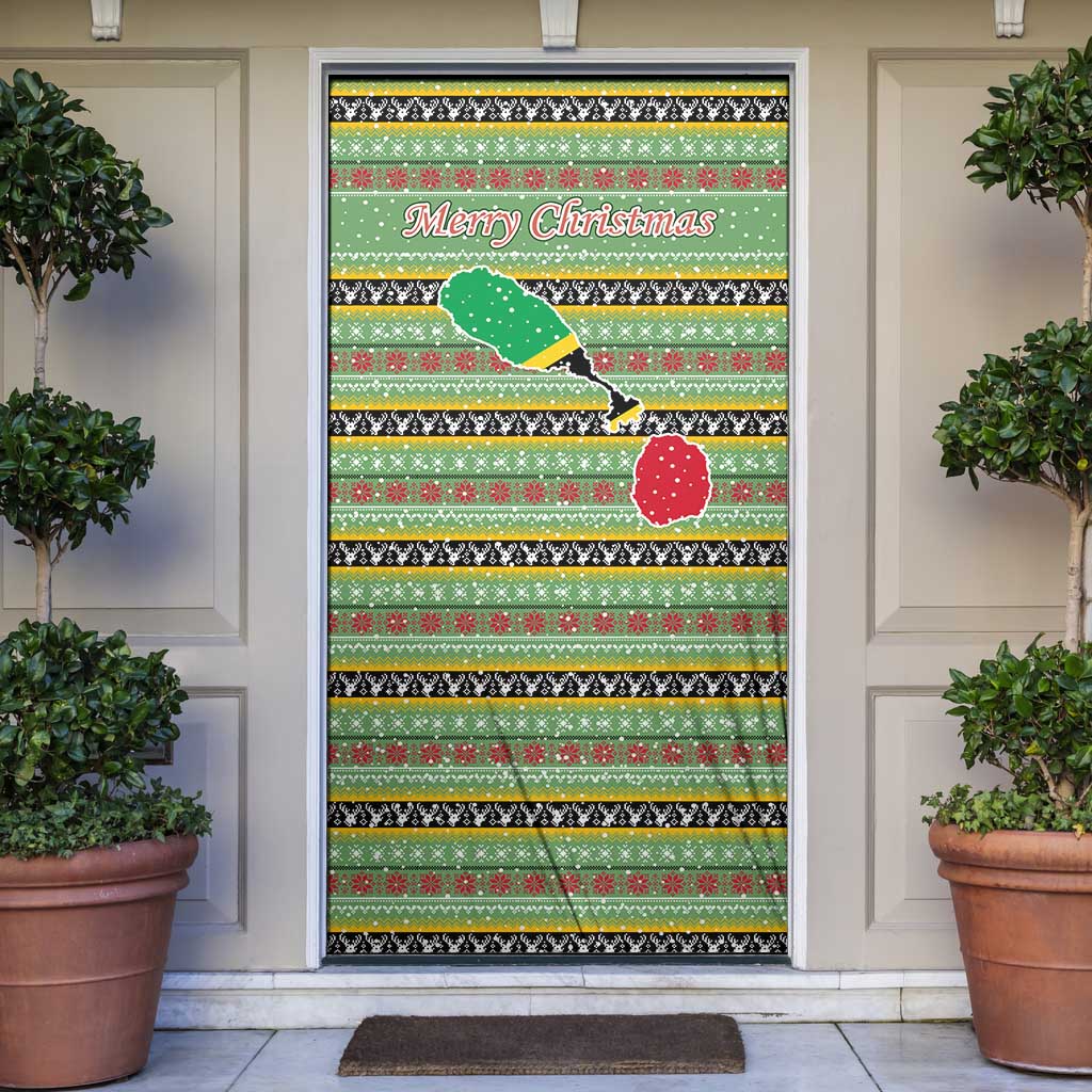 Saint Kitts and Nevis Christmas Door Cover with Green Red Black Xmas Sailboat and Map - Wonder Print Shop