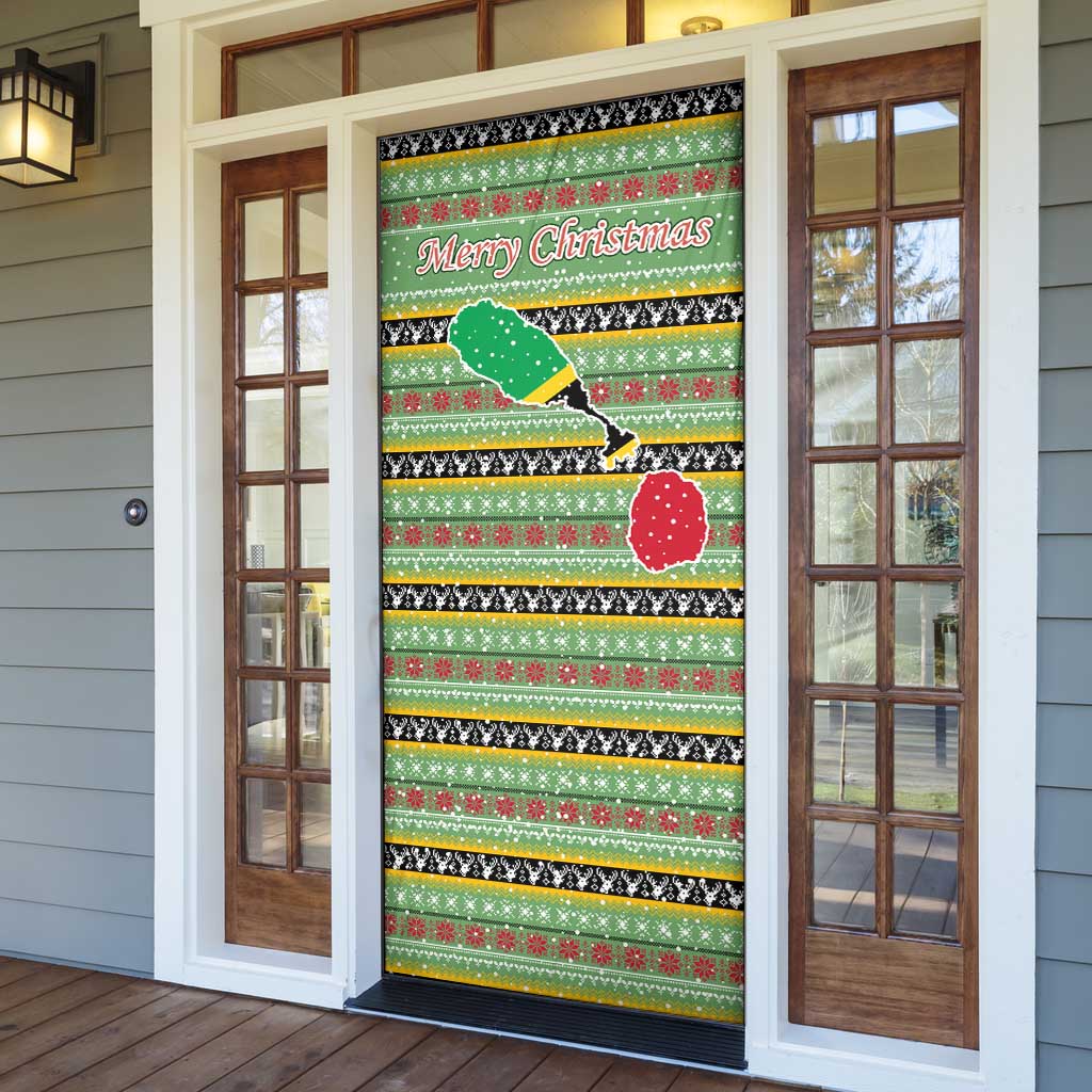 Saint Kitts and Nevis Christmas Door Cover with Green Red Black Xmas Sailboat and Map - Wonder Print Shop