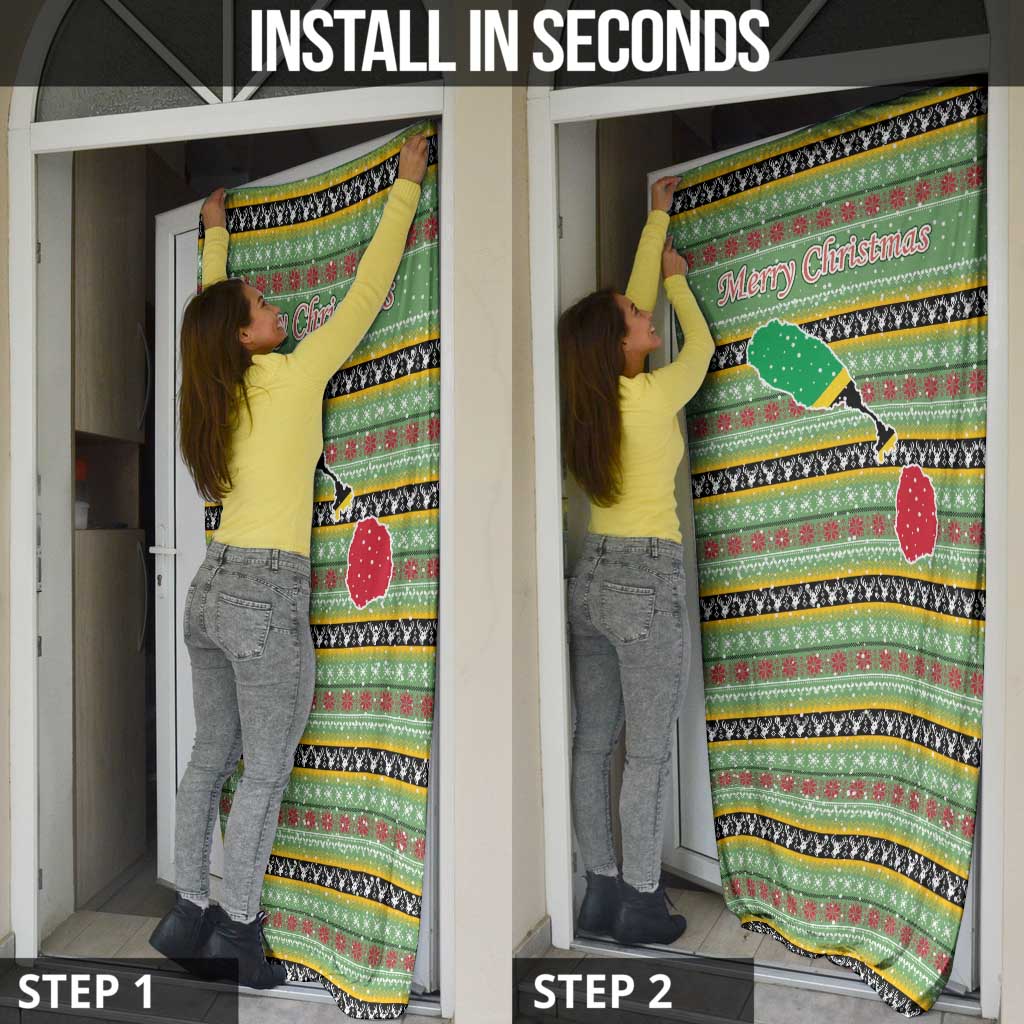 Saint Kitts and Nevis Christmas Door Cover with Green Red Black Xmas Sailboat and Map - Wonder Print Shop