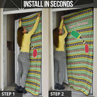 Saint Kitts and Nevis Christmas Door Cover with Green Red Black Xmas Sailboat and Map - Wonder Print Shop