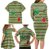 Saint Kitts and Nevis Christmas Family Matching Long Sleeve Bodycon Dress and Hawaiian Shirt with Green Red Black Xmas Sailboat and Map - Wonder Print Shop