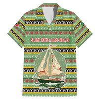 Saint Kitts and Nevis Christmas Family Matching Mermaid Dress and Hawaiian Shirt with Green Red Black Xmas Sailboat and Map - Wonder Print Shop