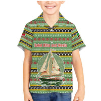 Saint Kitts and Nevis Christmas Family Matching Mermaid Dress and Hawaiian Shirt with Green Red Black Xmas Sailboat and Map - Wonder Print Shop