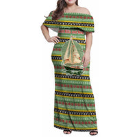 Saint Kitts and Nevis Christmas Family Matching Off Shoulder Maxi Dress and Hawaiian Shirt with Green Red Black Xmas Sailboat and Map - Wonder Print Shop